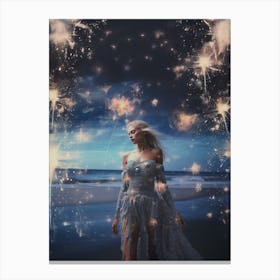 Woman on the beach surrounded by cosmic stardust 3 Canvas Print