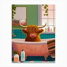 Highland Cow In Bathtub Bathroom Canvas Print