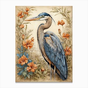 Default Great Blue Heron William Morris Style Bird Art Print 0 Canvas Print