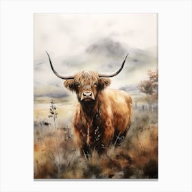 Highland Cow Under The Cloudy Sky 3 Canvas Print