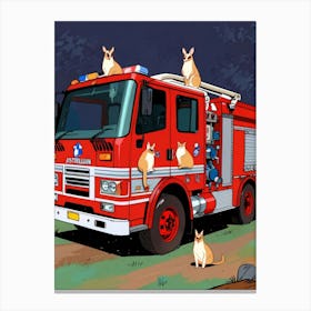 Fire Truck With Cats 1 Canvas Print