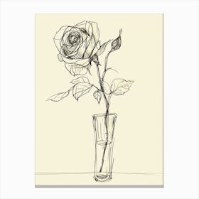 English Rose In A Vase Line Drawing 4 Canvas Print