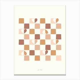 Boho Brown Checkerboard Hearts Canvas Print