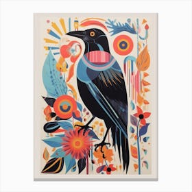 Colourful Scandi Bird Raven 2 Canvas Print