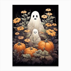 Cute Bedsheet Ghost, Botanical Halloween Watercolour 116 Canvas Print