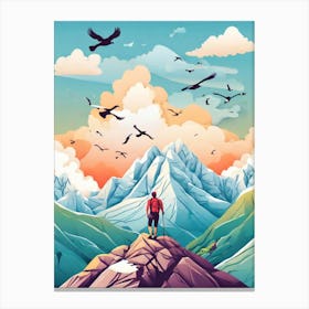 Man Standing On Top Of A Mountain Canvas Print