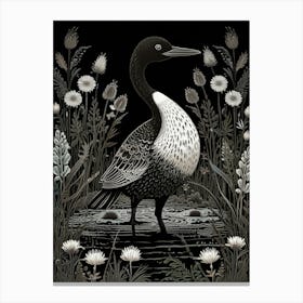 Bird Linocut Common Loon Art 1 5 Canvas Print