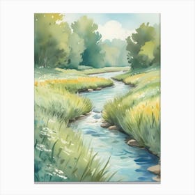 Vintage Meadow Creek Nature Watercolor Claude Monet Style Canvas Print