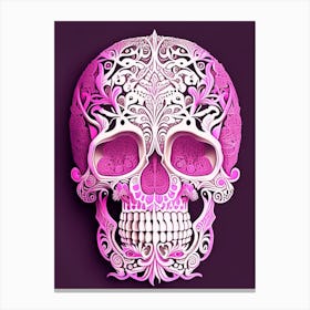 Skull With Intricate Henna Designs 1 Pink Line Drawing Canvas Print