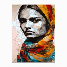 Woman In A Scarf, Abstract, Mosaic Style, Contrast  Canvas Print