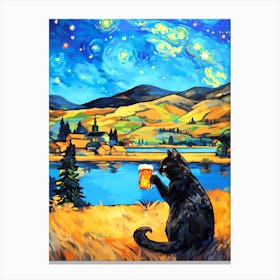 Starry Night Cat Painting Canvas Print