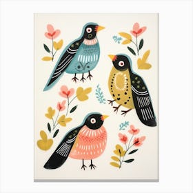 Folk Style Bird Painting Lark 2 Canvas Print