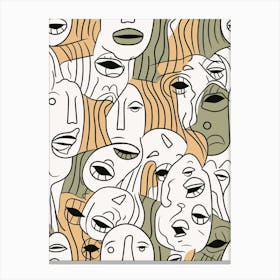 Khaki Green Abstract Face Line Drawing Canvas Print