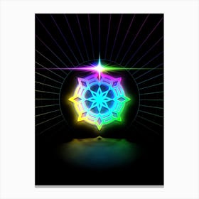 Neon Geometric Glyph in Candy Blue and Pink with Rainbow Sparkle on Black n.0220 Canvas Print