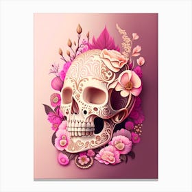 Skull With Intricate Henna 2 Designs Pink Vintage Floral Canvas Print