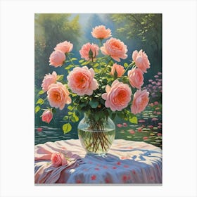 Pink Roses In A Vase 1 Canvas Print