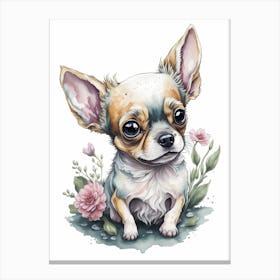 Floral Chihuahua Dog Portrait Painting (1) Canvas Print