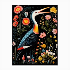 Folk Bird Illustration Cormorant 2 Canvas Print