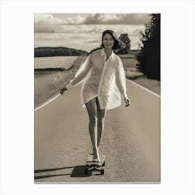 Skateboarder On The Road Canvas Print