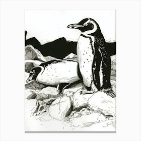 Emperor Penguin Sunbathing On Rocks 1 Canvas Print