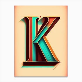 K, Letter, Alphabet Retro Drawing 3 Canvas Print