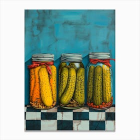 Pickles In Jars Blue Checkerboard 3 Canvas Print