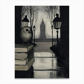 Owl On Books Canvas Print