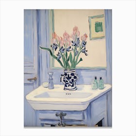 Bathroom Vanity Painting With A Iris Bouquet 2 Canvas Print