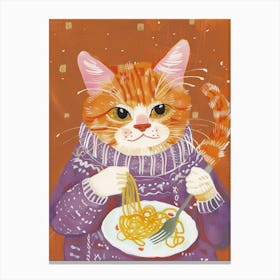 Orange Cat Pasta Lover Folk Illustration 1 Canvas Print