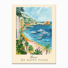 My Happy Place Monaco 2 Travel Poster Canvas Print