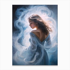 Girl In A Blue Dress with smoke Canvas Print