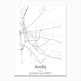 Amilly,France Minimalist Map Canvas Print