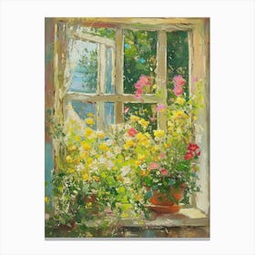 Freesia Flowers On A Cottage Window 1 Canvas Print