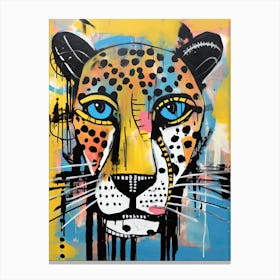 Graffiti Spots Waltz: Cheetah's Journey in Basquiat Style Canvas Print