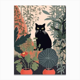 Black Cat And House Plants 2 Canvas Print