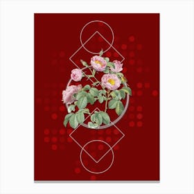 Vintage Tomentose Rose Botanical with Geometric Line Motif and Dot Pattern n.0362 Canvas Print
