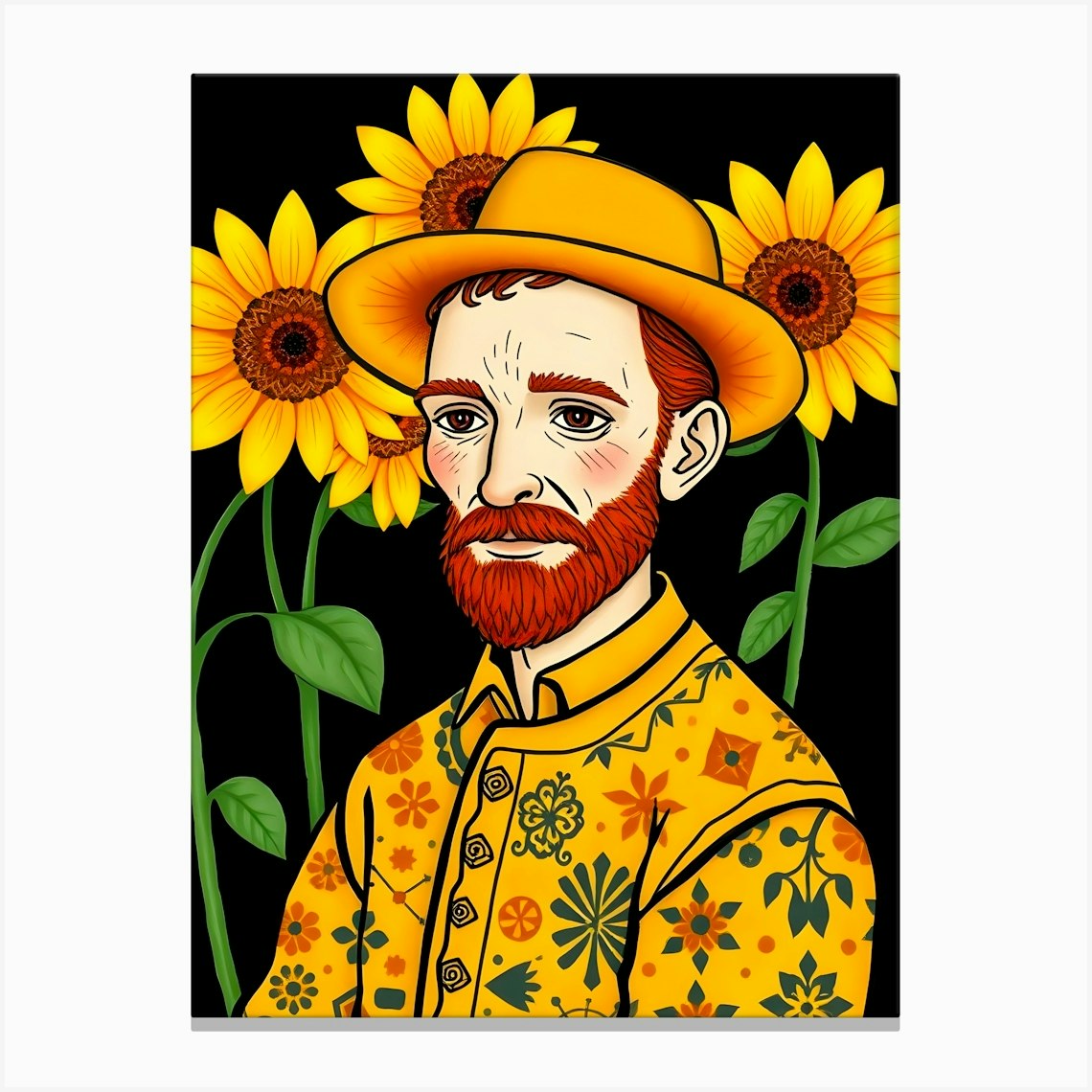 Vincent Van Gogh With Sunflowers Canvas Print by ARTISTIC AVENUE