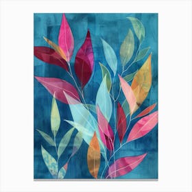 Leaves On A Blue Background Canvas Print