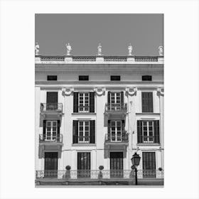 Old French Building Black And White Canvas Print