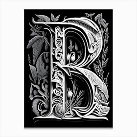 B, Letter, Alphabet Linocut 1 Canvas Print