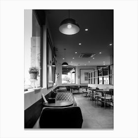 Black and White Cafe Interior Canvas Print