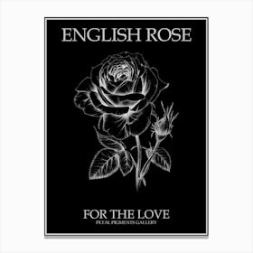 English Rose Black And White Line Drawing 8 Poster Inverted Canvas Print