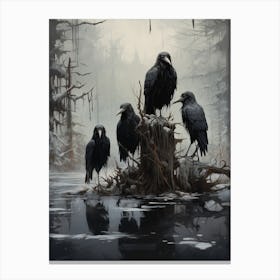 Birds In A Winter Landscape  1 Canvas Print