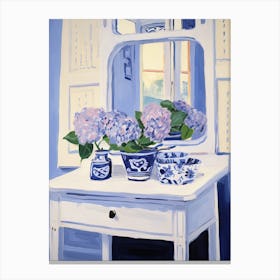 Bathroom Vanity Painting With A Hydrangea Bouquet 1 Canvas Print