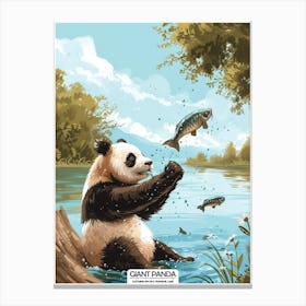 Giant Panda Catching Fish In A Tranquil Lake Poster 3 Canvas Print