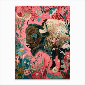 Floral Animal Painting Bison 4 Canvas Print