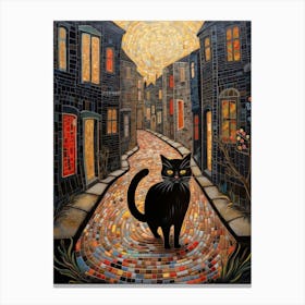Swirly Mosaic Black Cat In Street Canvas Print