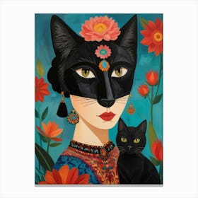 Mexican Woman With Cat Canvas Print