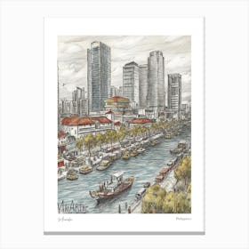 Manila Philippines Drawing Pencil Style 1 Travel Poster Canvas Print