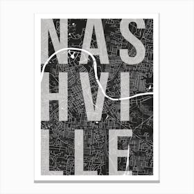 Nashville Mono Street Map Text Overlay Canvas Print